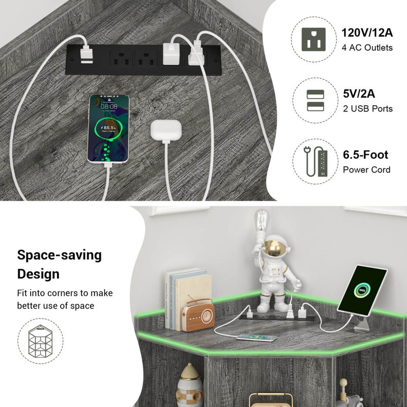 3-Tier Corner Cabinet with Power Outlets & Cubes Storage, for Small Space