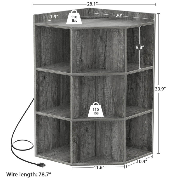 3-Tier Corner Cabinet with Power Outlets & Cubes Storage, for Small Space