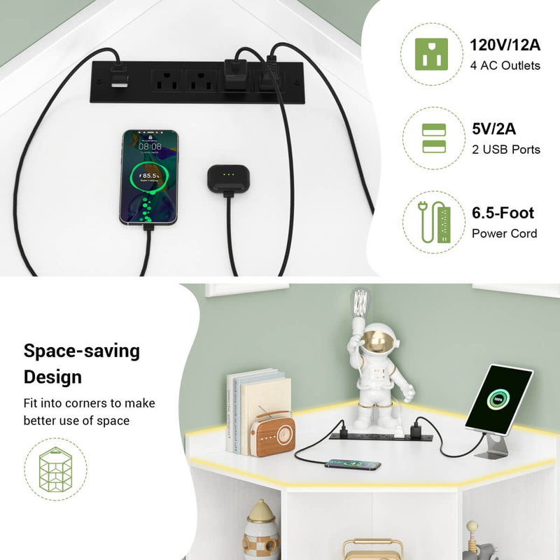 3-Tier Corner Cabinet with Power Outlets & Cubes Storage, for Small Space