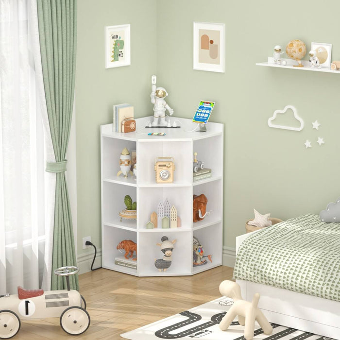 3-Tier Corner Cabinet with Power Outlets & Cubes Storage, for Small Space
