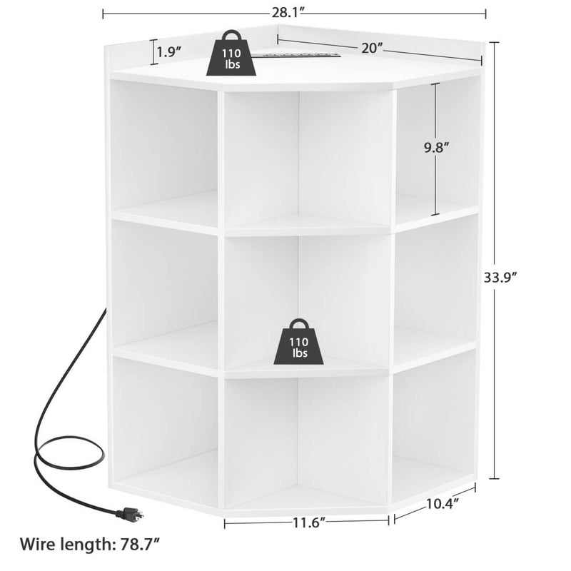 3-Tier Corner Cabinet with Power Outlets & Cubes Storage, for Small Space