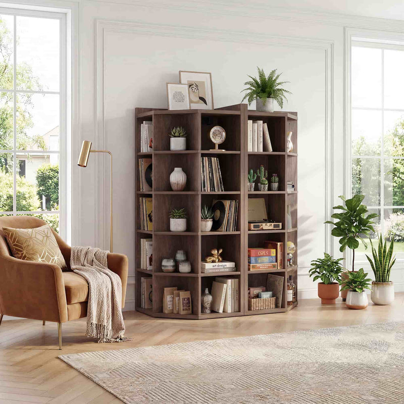 6-Tier 15 Cube Corner Bookshelf with Power Outlets