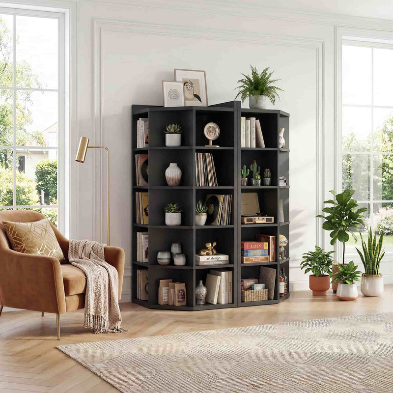 6-Tier 15 Cube Corner Bookshelf with Power Outlets