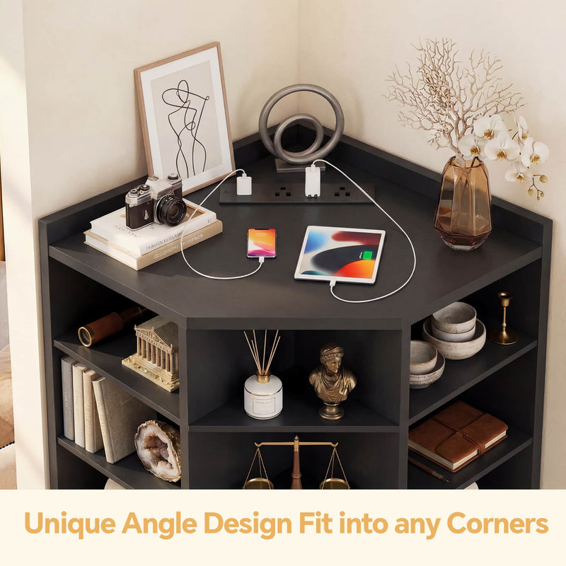 6-Tier 15 Cube Corner Bookshelf with Power Outlets