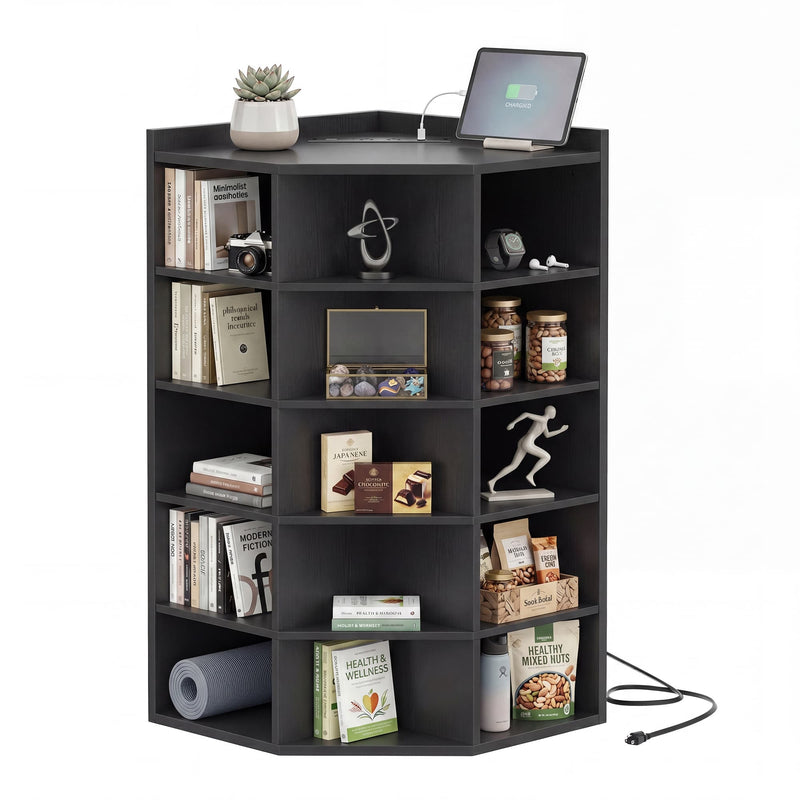 6-Tier 15 Cube Corner Bookshelf with Power Outlets