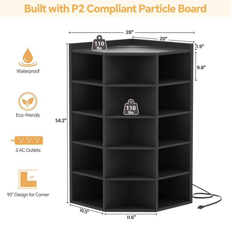 6-Tier 15 Cube Corner Bookshelf with Power Outlets