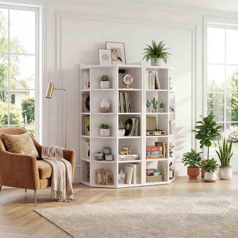6-Tier 15 Cube Corner Bookshelf with Power Outlets