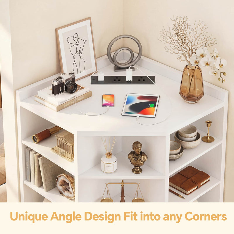6-Tier 15 Cube Corner Bookshelf with Power Outlets