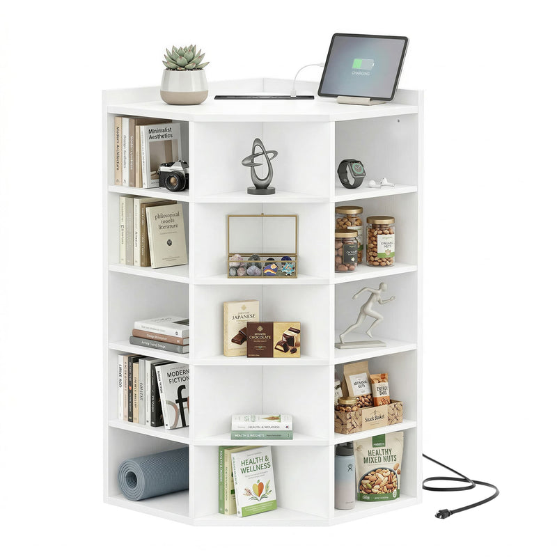6-Tier 15 Cube Corner Bookshelf with Power Outlets