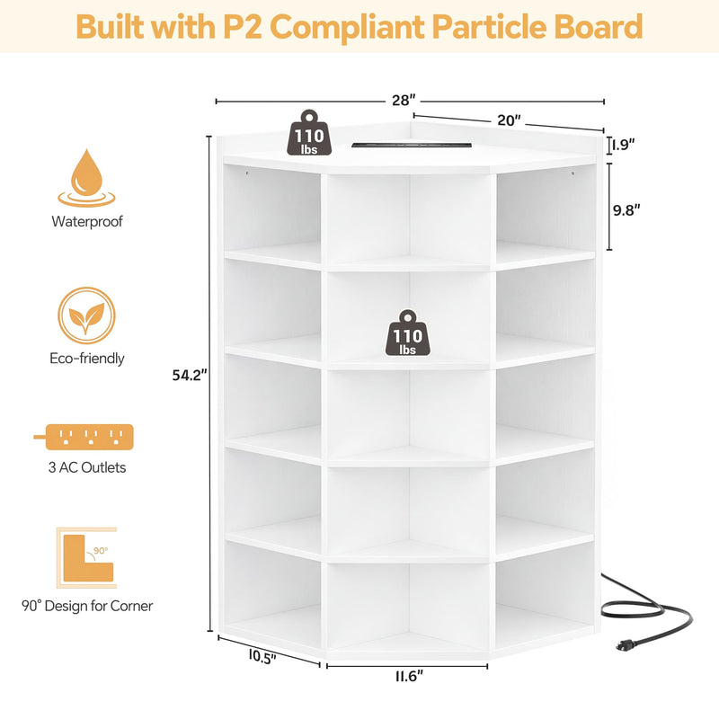 6-Tier 15 Cube Corner Bookshelf with Power Outlets