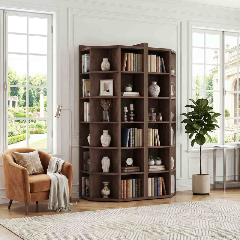 7-Tier Wooden Corner Cube Bookshelf, Corner Storage Cabinet with 18 Cubes