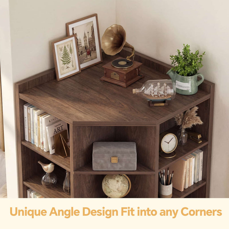 7-Tier Wooden Corner Cube Bookshelf, Corner Storage Cabinet with 18 Cubes