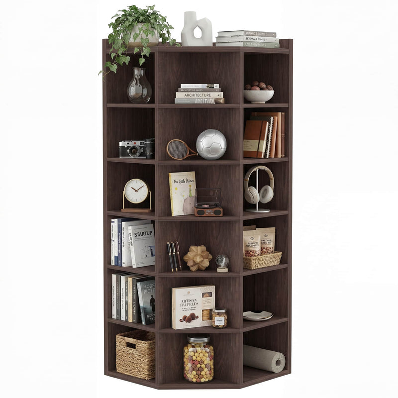7-Tier Wooden Corner Cube Bookshelf, Corner Storage Cabinet with 18 Cubes