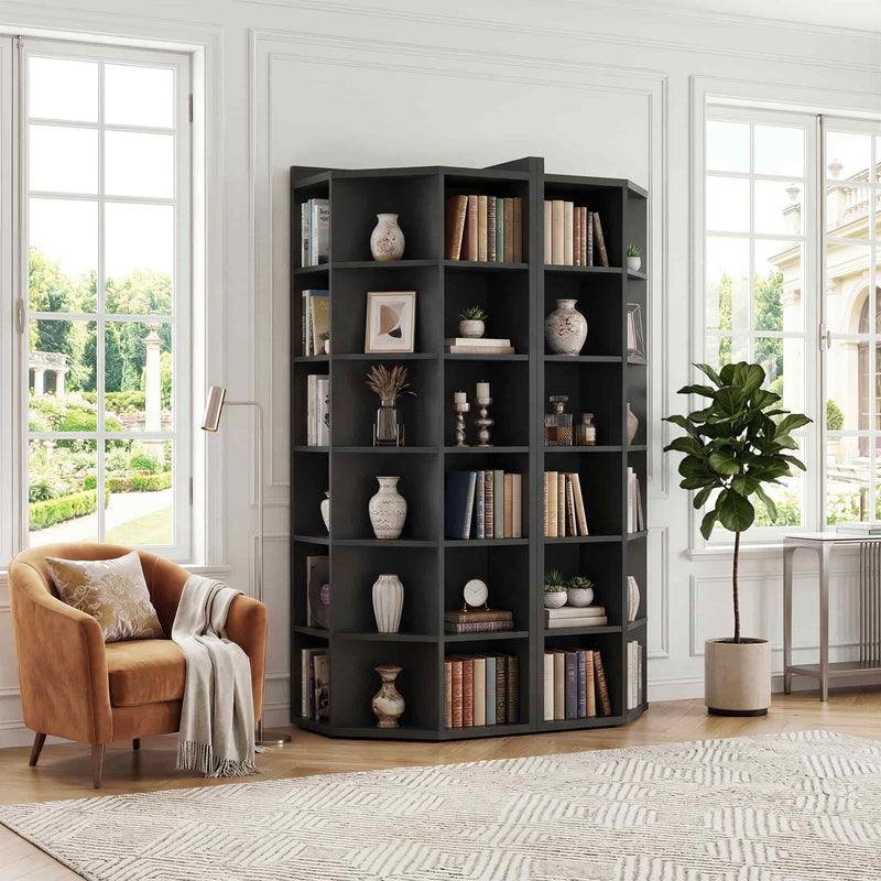 7-Tier Wooden Corner Cube Bookshelf, Corner Storage Cabinet with 18 Cubes