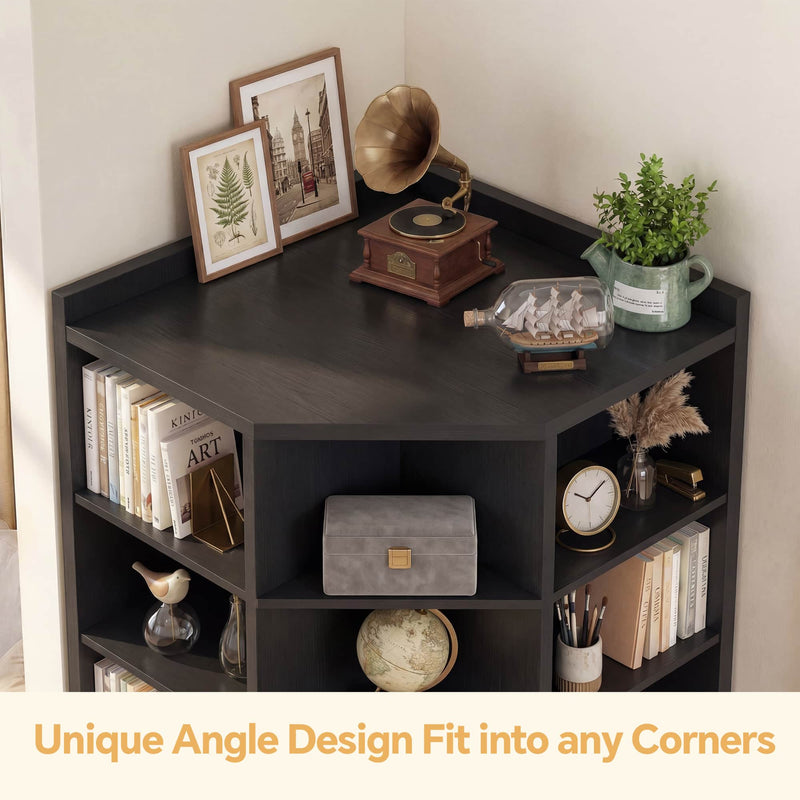 7-Tier Wooden Corner Cube Bookshelf, Corner Storage Cabinet with 18 Cubes