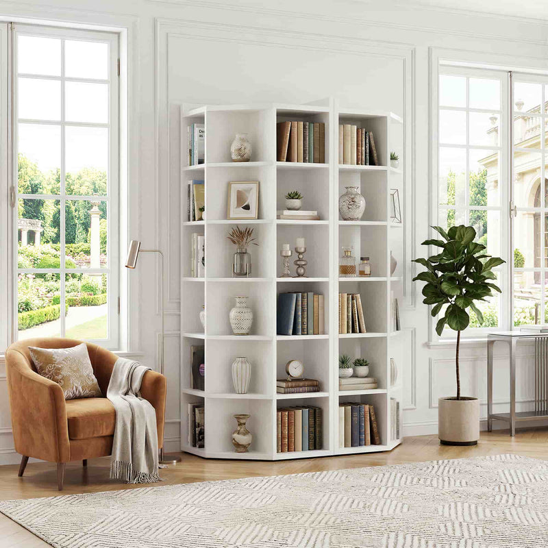 7-Tier Wooden Corner Cube Bookshelf, Corner Storage Cabinet with 18 Cubes
