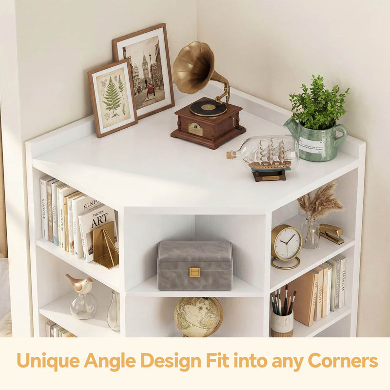 7-Tier Wooden Corner Cube Bookshelf, Corner Storage Cabinet with 18 Cubes