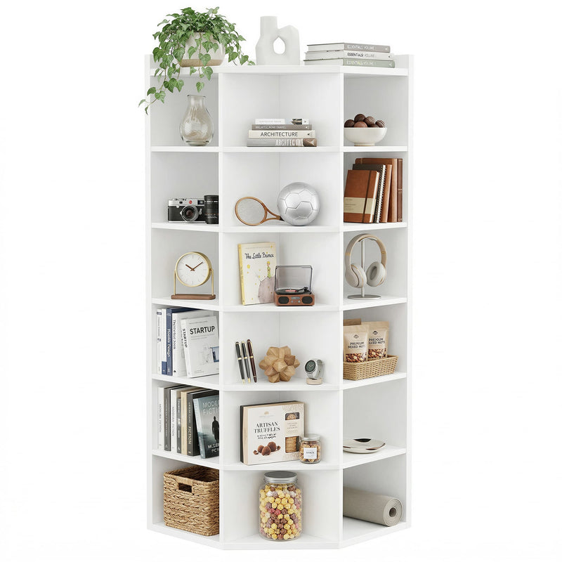 7-Tier Wooden Corner Cube Bookshelf, Corner Storage Cabinet with 18 Cubes
