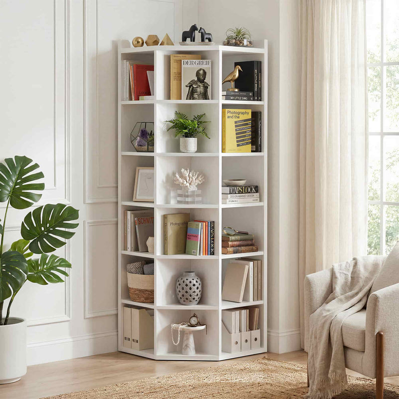 7-Tier Wooden Corner Cube Bookshelf, Corner Storage Cabinet with 18 Cubes
