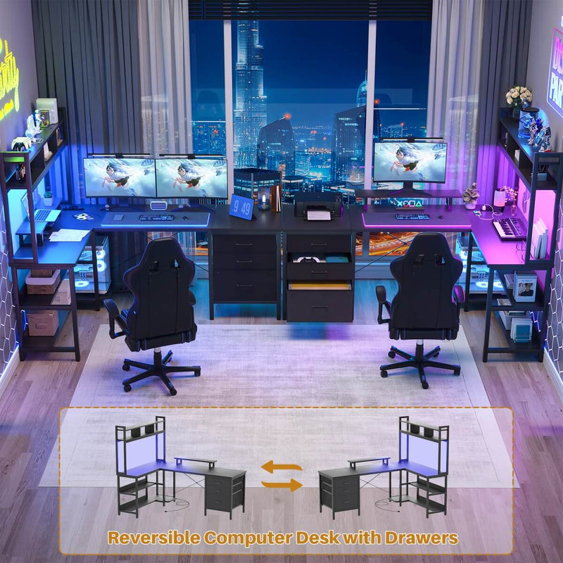 L Shaped Desk with Hutch Storage, Drawers & Power Outlets