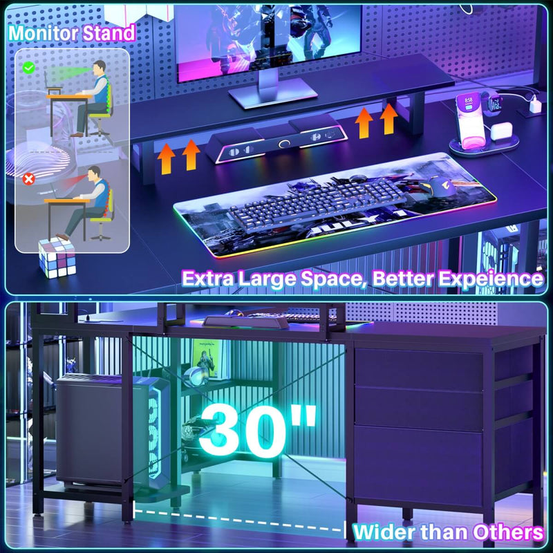 L Shaped Desk with Hutch Storage, Drawers & Power Outlets