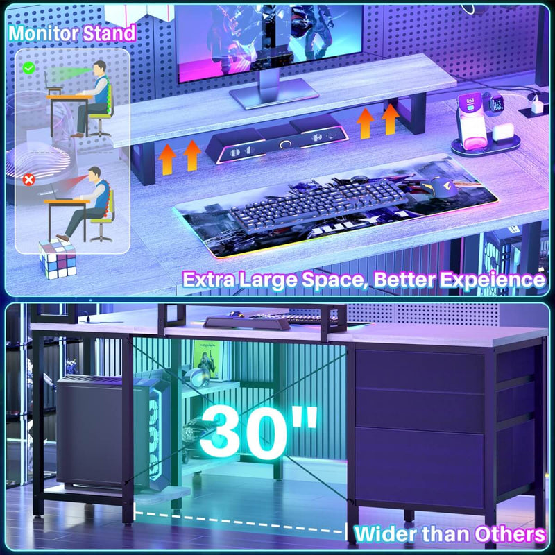 L Shaped Desk with Hutch Storage, Drawers & Power Outlets