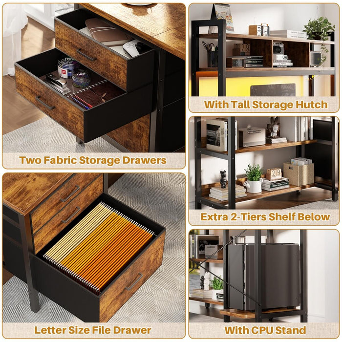 L Shaped Desk with Hutch Storage, Drawers & Power Outlets