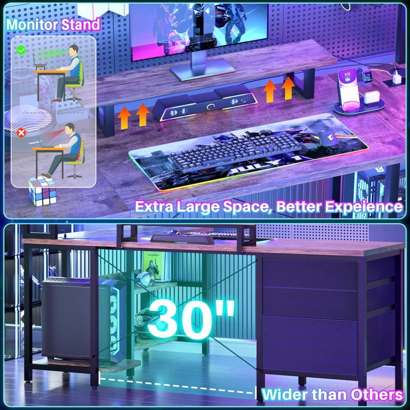 L Shaped Desk with Hutch Storage, Drawers & Power Outlets