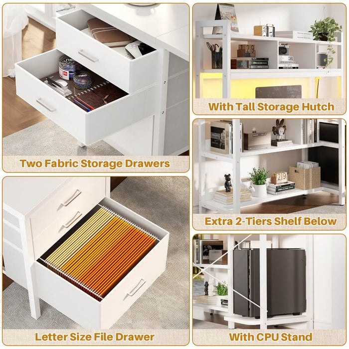 L Shaped Desk with Hutch Storage, Drawers & Power Outlets