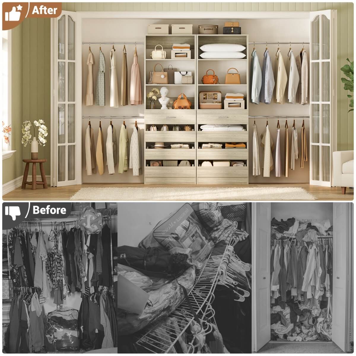Aheaplus 6-15FT Adjustable Closet Organizer with Drawers, Hanging