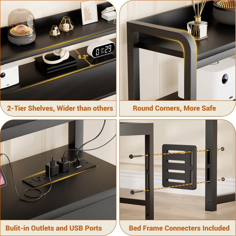 King Size Headboard with Power Outlets & LED Lights, Wood Headboard for King Bed, Easy Assembly