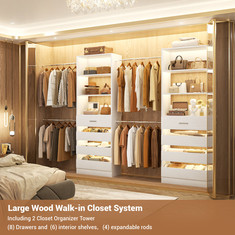 Custom Modular Closet System | 6–15 ft Walk-In Wood Organizer System with 8 Drawers & 4 Hanging Rods