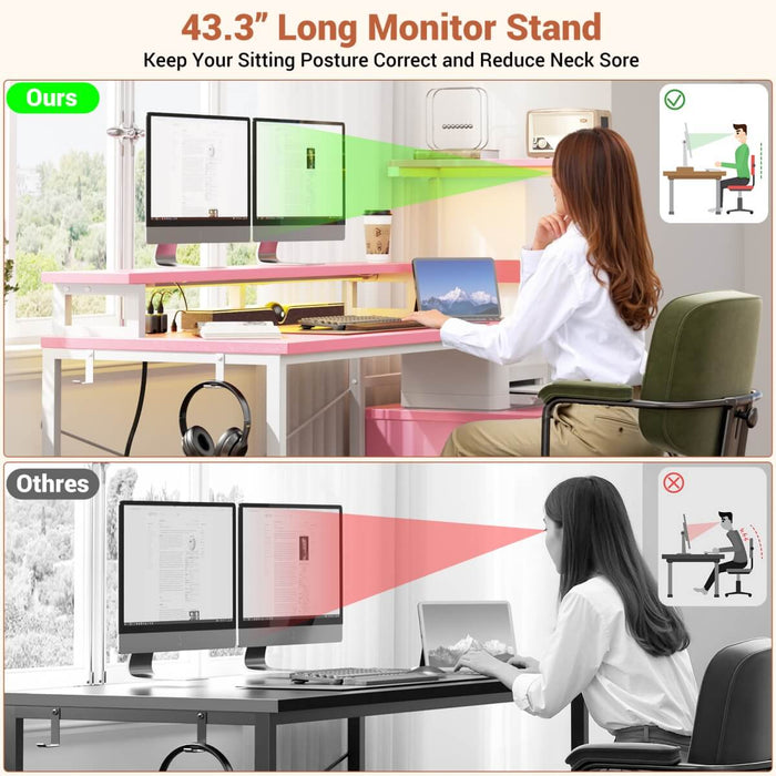 60 Inch Reversible Gaming Desk with LED Lights, Outlets & Drawers