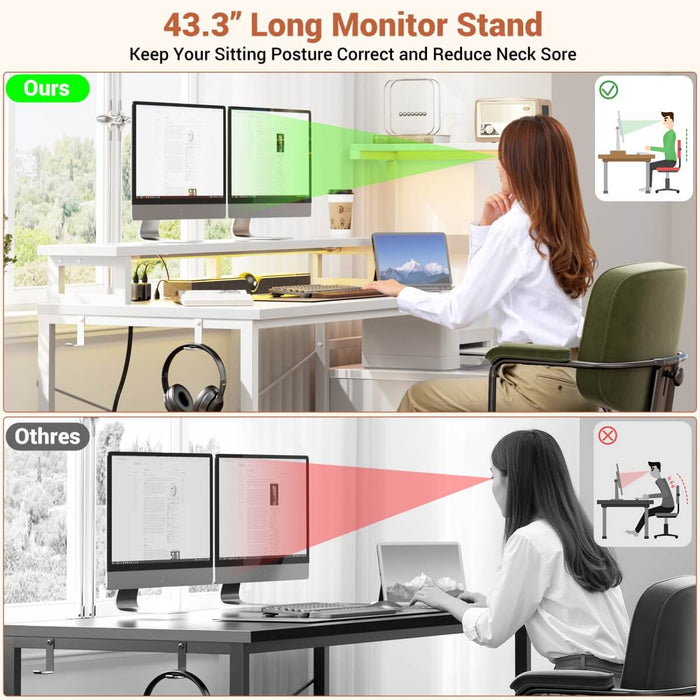 60 Inch Reversible Gaming Desk with LED Lights, Outlets & Drawers