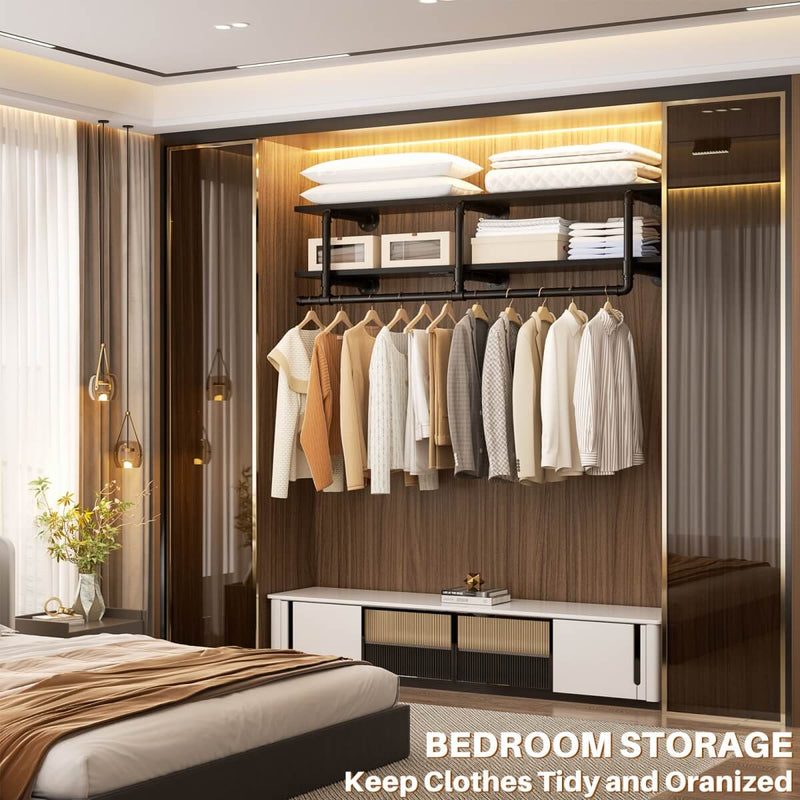 47 inches Wall Mounted Pipe Clothes Rack with Top Shelf