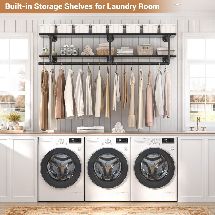 47 inches Wall Mounted Pipe Clothes Rack with Top Shelf