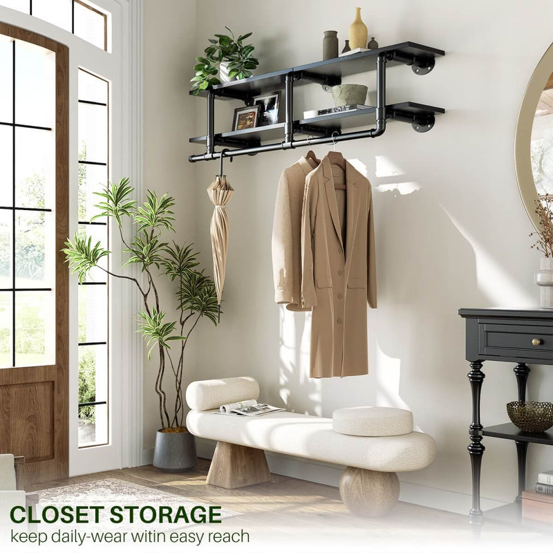 47 inches Wall Mounted Pipe Clothes Rack with Top Shelf