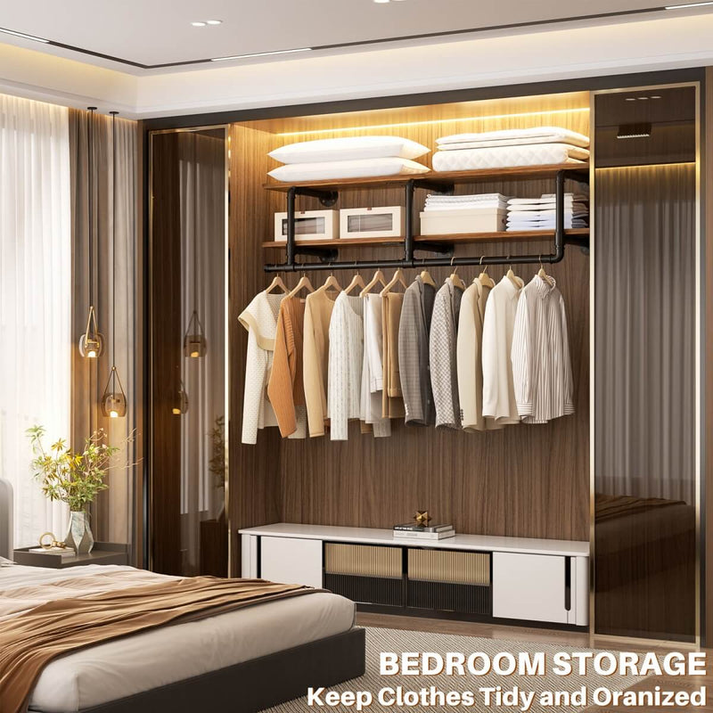 47 inches Wall Mounted Pipe Clothes Rack with Top Shelf