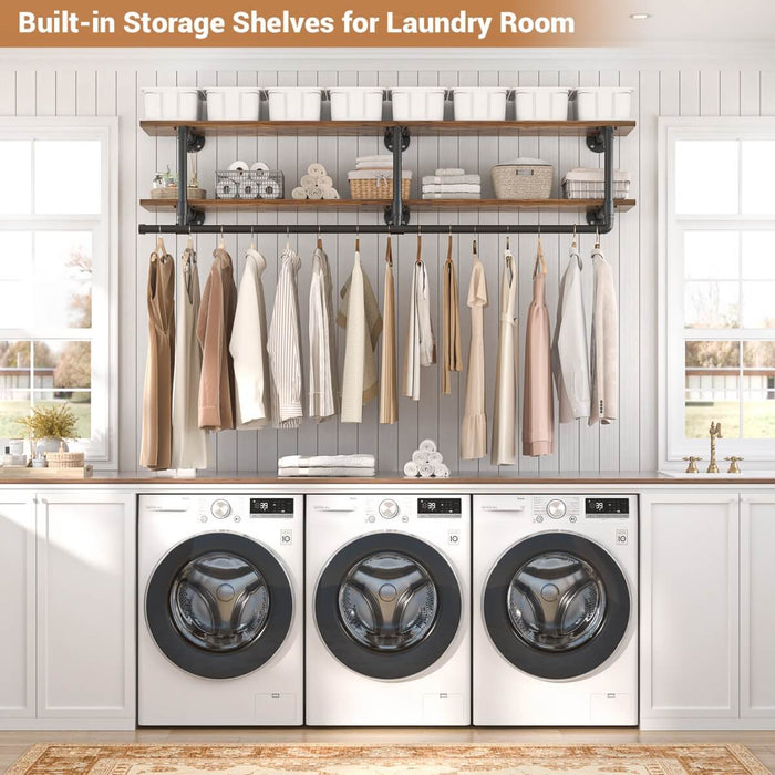47 inches Wall Mounted Pipe Clothes Rack with Top Shelf
