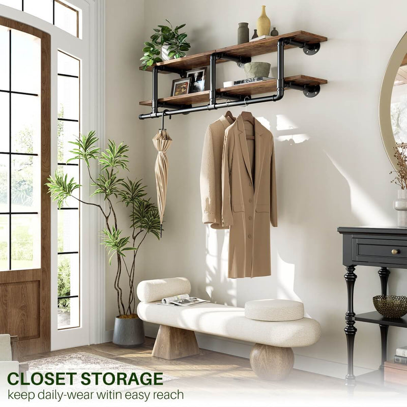 47 inches Wall Mounted Pipe Clothes Rack with Top Shelf