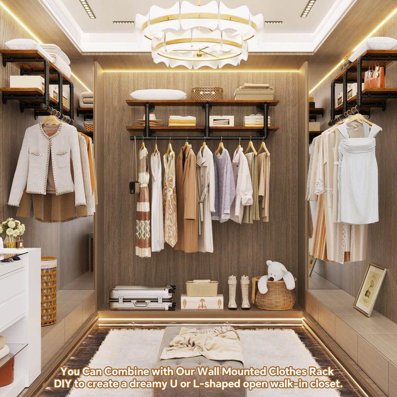 47 inches Wall Mounted Pipe Clothes Rack with Top Shelf