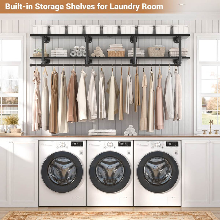 59 inches Wall Mounted Pipe Clothes Rack with Top Shelf