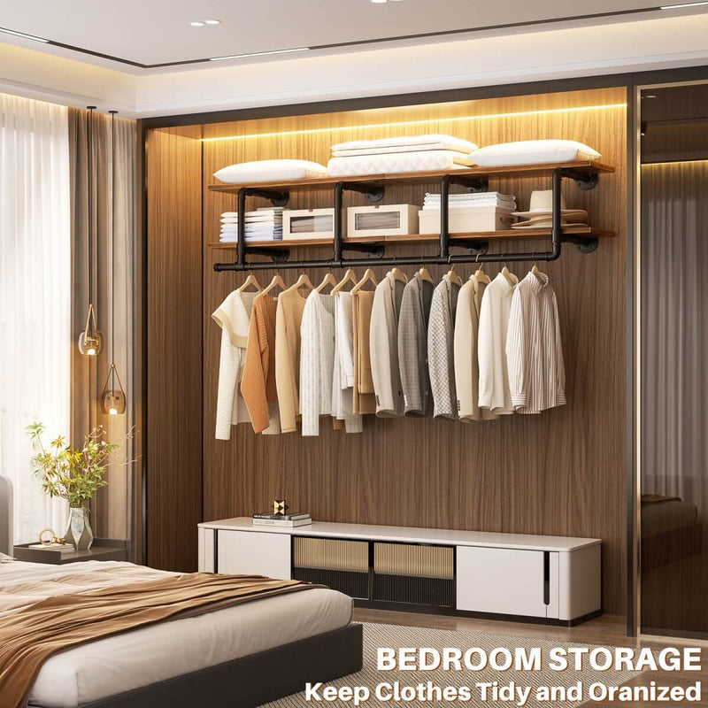 59 inches Wall Mounted Pipe Clothes Rack with Top Shelf