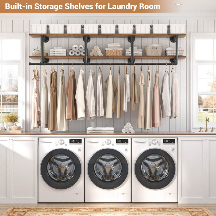 59 inches Wall Mounted Pipe Clothes Rack with Top Shelf