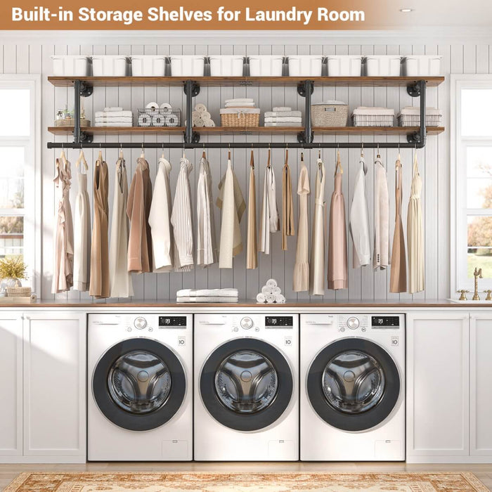 73 inches Wall Mounted Pipe Clothes Rack with Top Shelf
