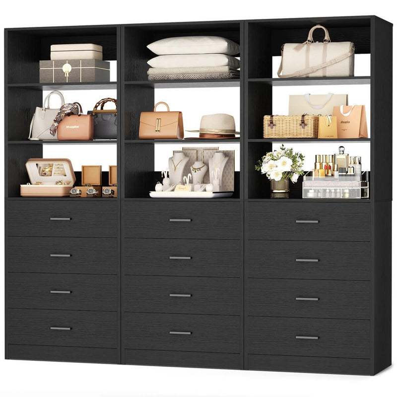 5.3FT Wood Closet Drawers Organizer System with 4 Drawers & Storage Shelves, 3 Packs