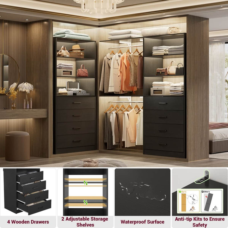 21.3'' Width Wooden Closet Drawer System with 4 Drawers and Open Shelves, Freestanding