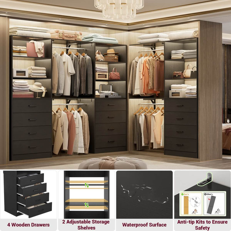 21.3'' Width Wooden Closet Drawer System with 4 Drawers and Open Shelves, Freestanding