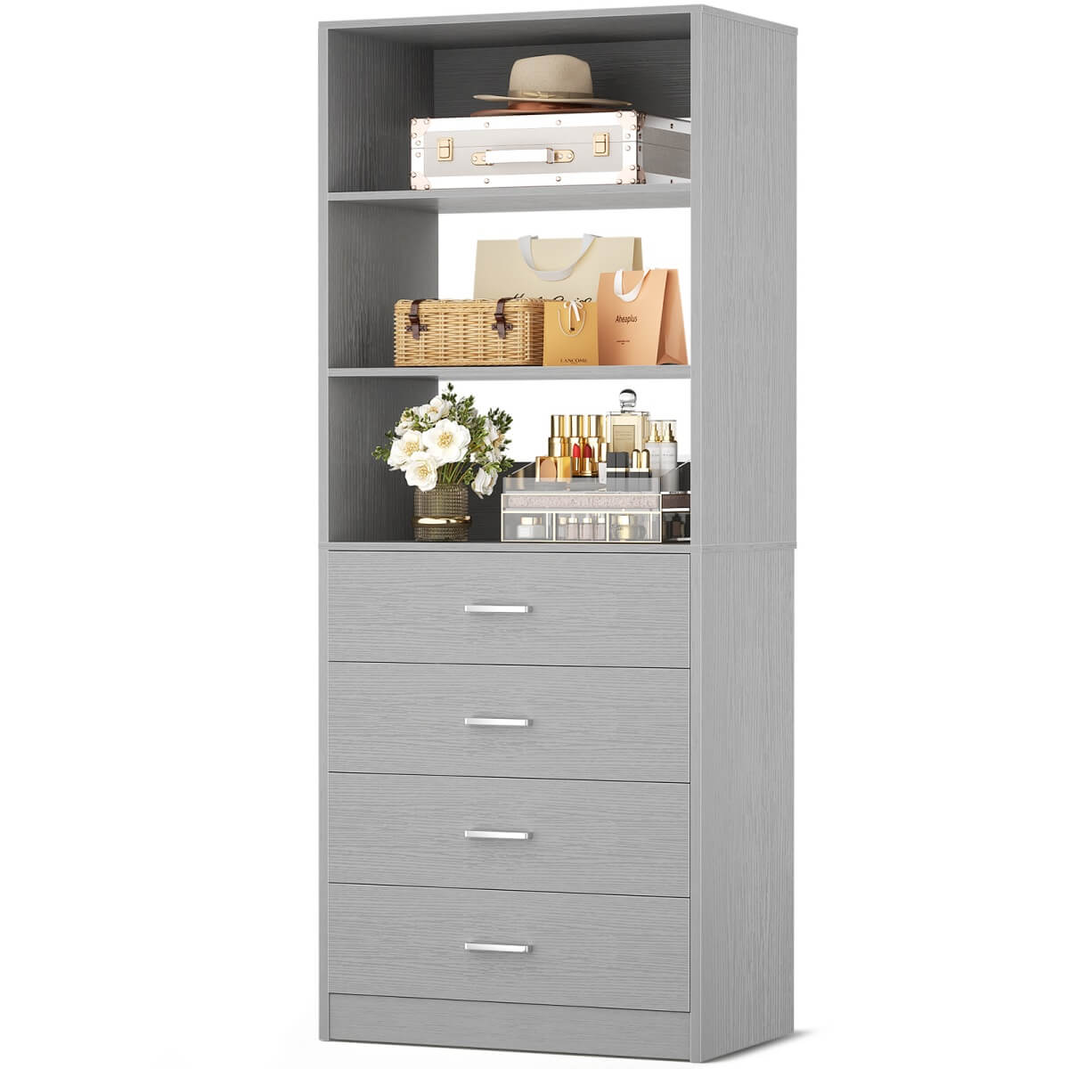 Aheaplus 21.3'' Width Wooden Closet Drawer System with 4 Drawers