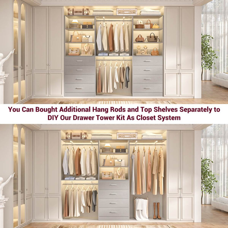 21.3'' Width Wooden Closet Drawer System with 4 Drawers and Open Shelves, Freestanding